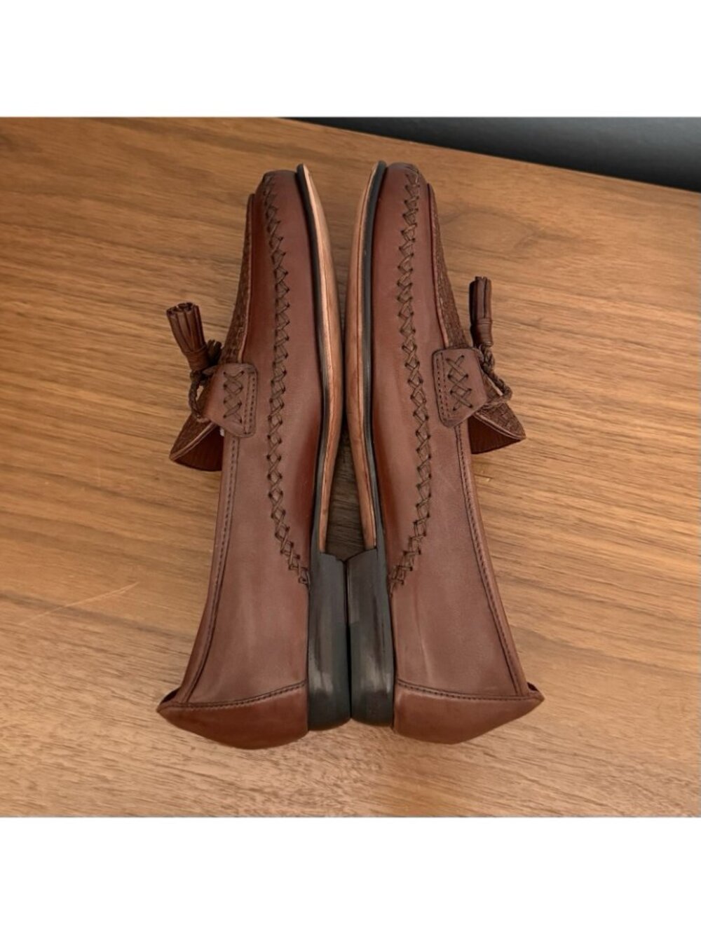 Vintage 90s Cole Haan Country Woven Leather Tassel Loafers Mahogany Brown 8C - Picture 5 of 9